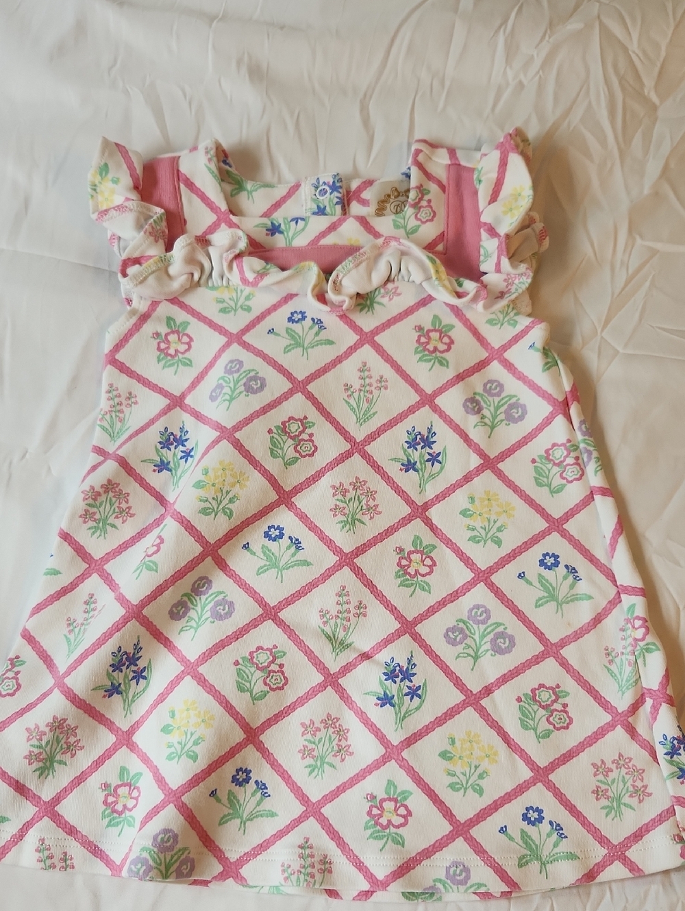 Tbbc Girls Floral Diamond Ruffle Dress Pink & White